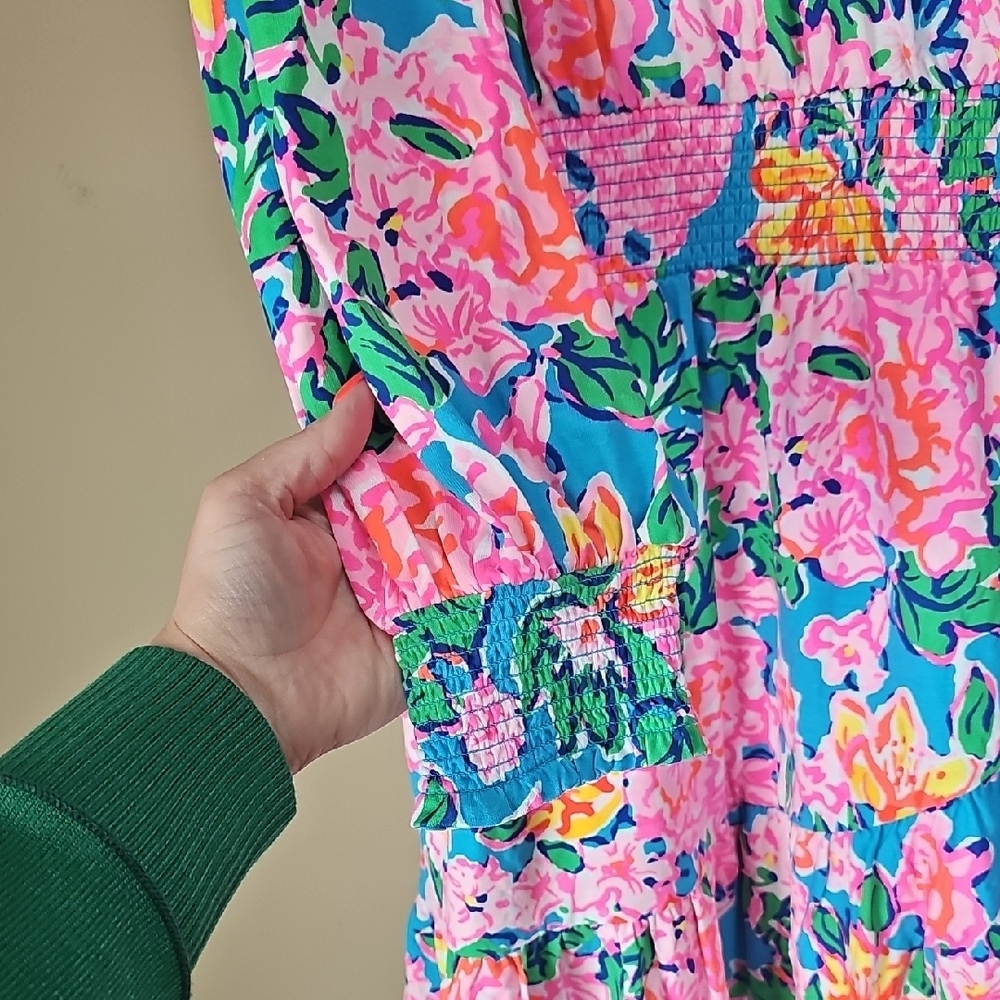 Lilly Pulitzer Peggy Romper Rose To The Occasion Pink and Blue Floral - Picture 5 of 6